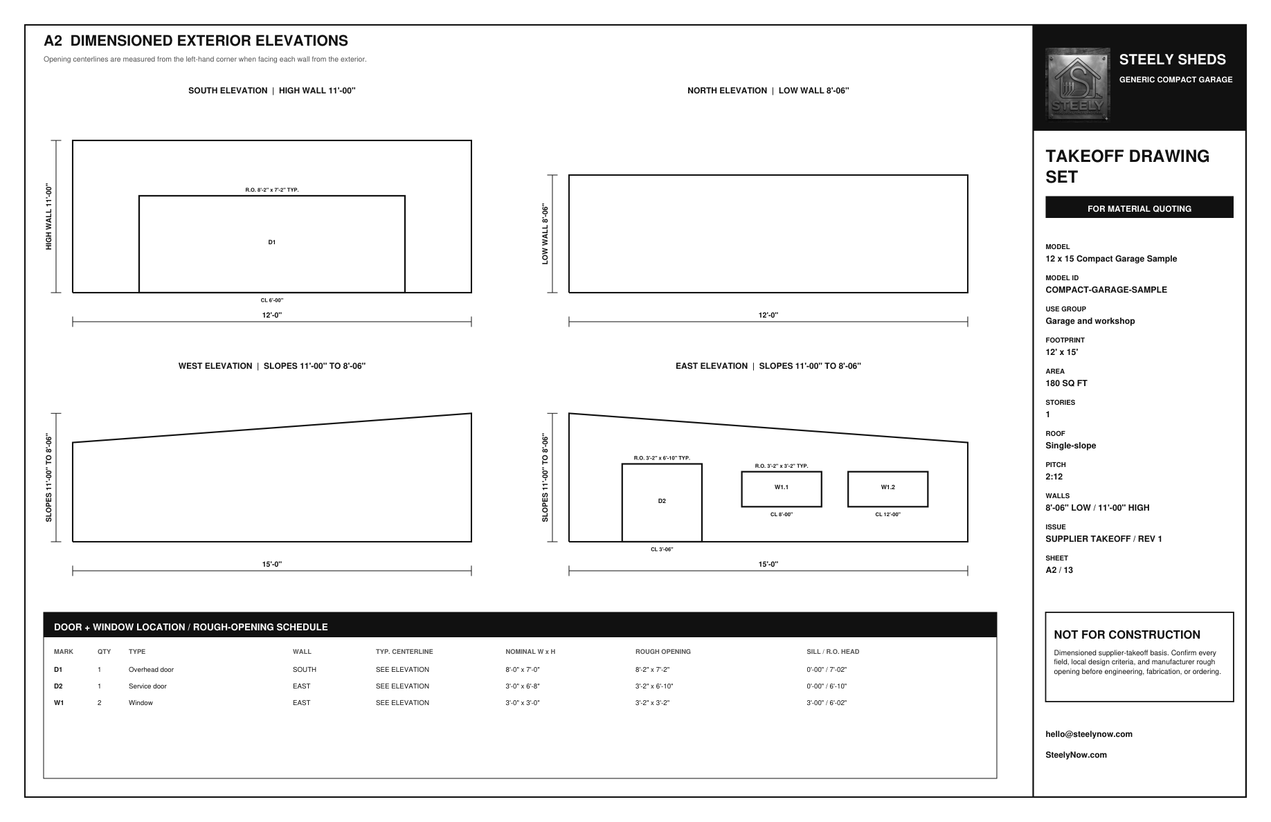 Compact garage front rear left and right elevations