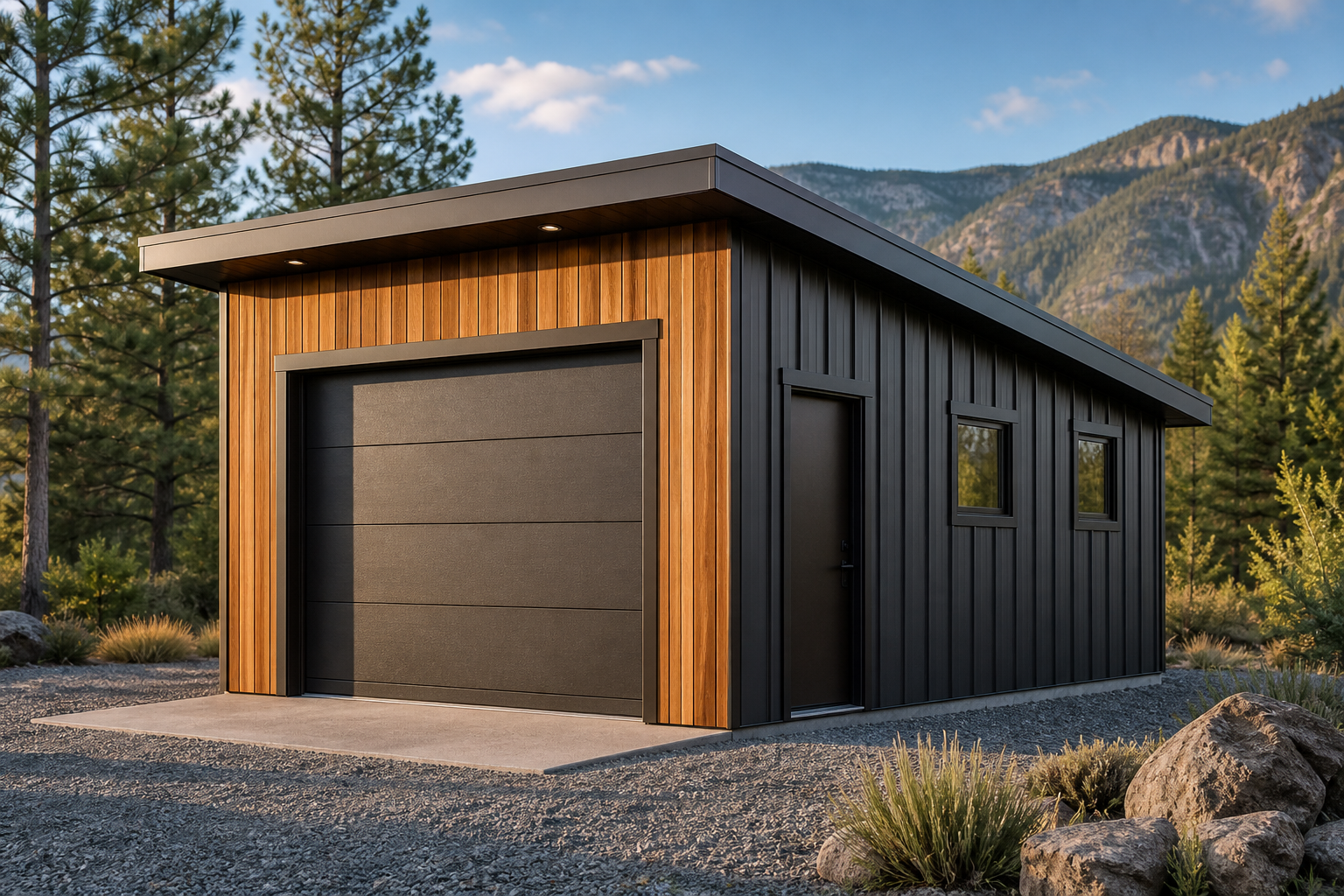 Compact single-slope garage concept rendering